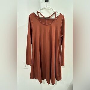 Rust-colored Long Sleeve Dress, Size L, soft material & hidden pockets!